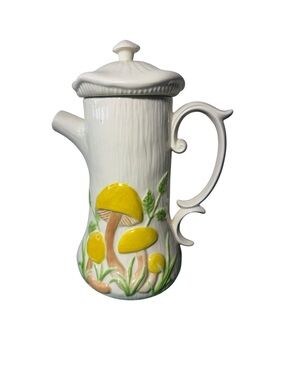 Vintage Arnel's Mushroom Tea Coffee Pitcher Ceramic Pottery Mid Century 1970s